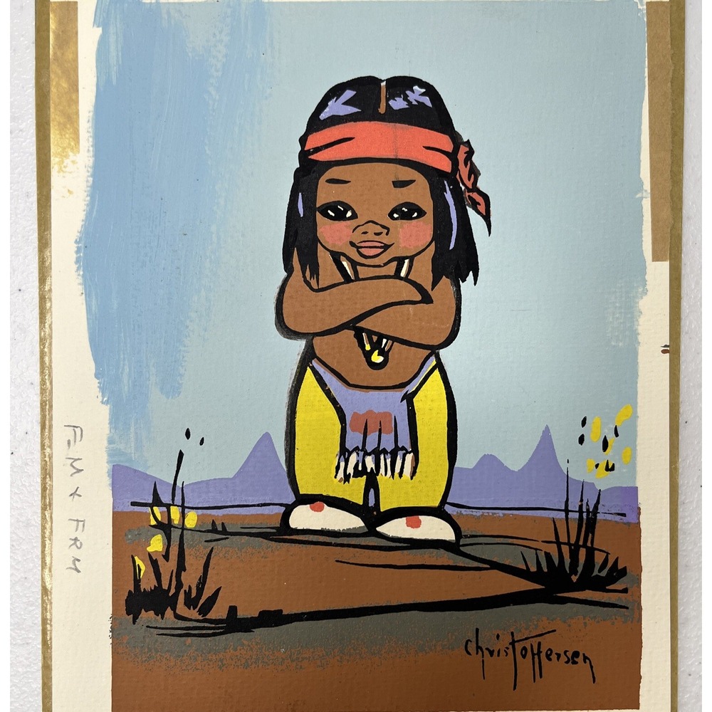 Gerda Christoffersen Print Apache Boy Color Screen Matted Native American 1956